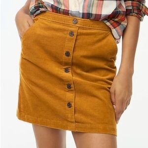 J. Crew Corduroy Mustard Button Detail Zip Mini Skirt sz 00